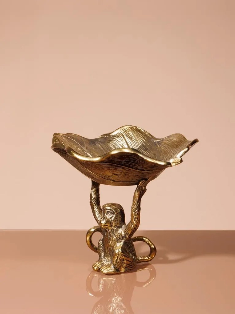 Tava decorativă, aurie, din aluminiu, H30 cm, Monkey