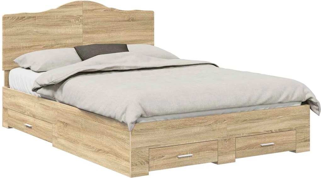 vidaXL Cadru de pat cu sertar Stejar Sonoma 140 x 190 cm Lemn compozit
