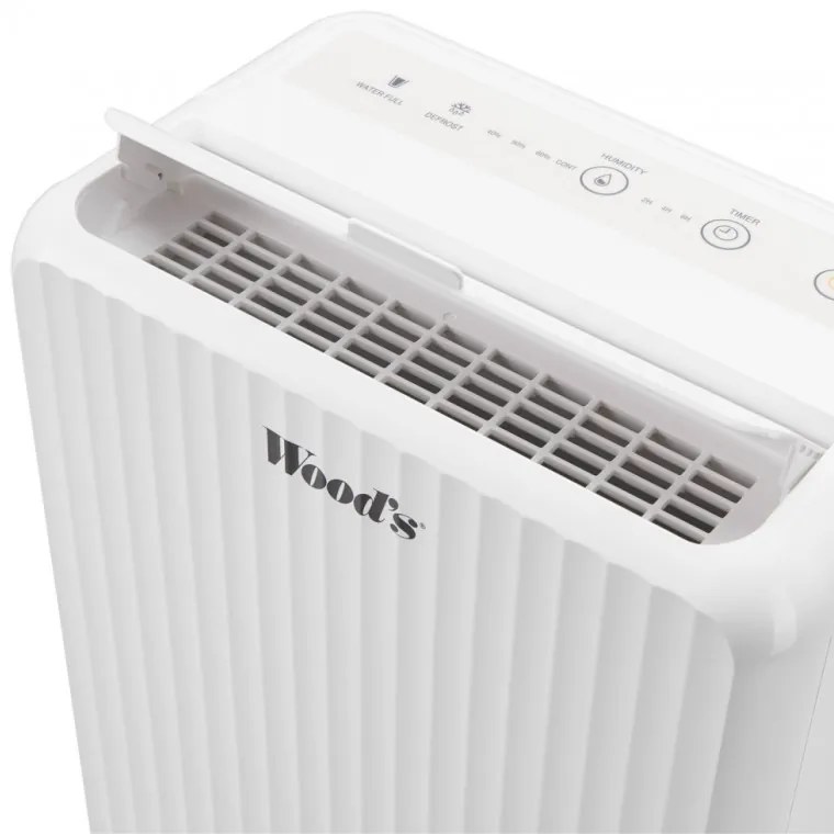 Dezumidificator Woods MRD10G, 102 m³/h, Pana la 40 m², Pentru bai, 10l/24h, Timer, Debit reglabil, Hidrostat, Alb