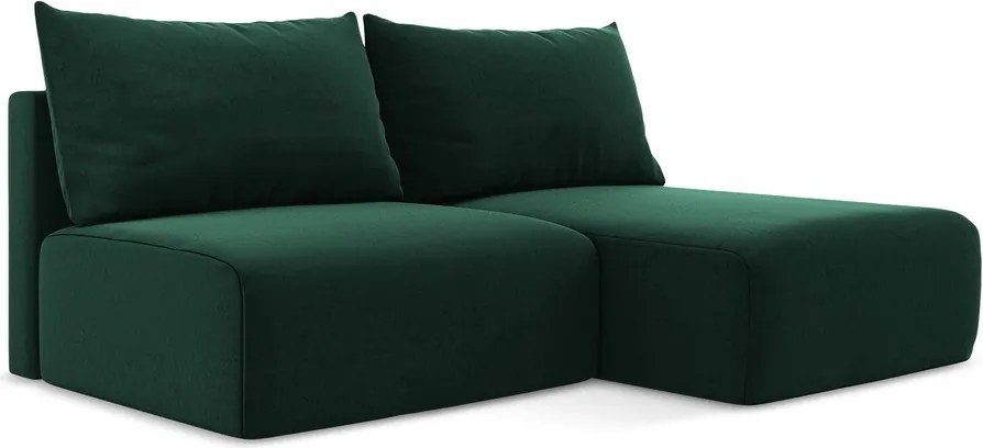 Colțar verde închis extensibil/cu spațiu de depozitare cu tapițerie din catifea (cu colț pe partea dreaptă/cu șezlong) Kalena – Makamii