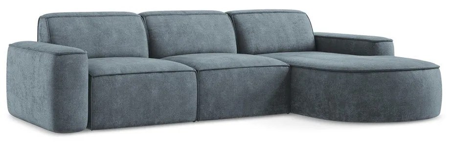 Colțar albastru prăfuit cu tapițerie din chenille (cu colț pe partea dreaptă/cu șezlong) Omao – Makamii