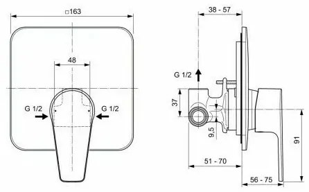 Baterie pentru dus Ideal Standard Cerafine D incastrata