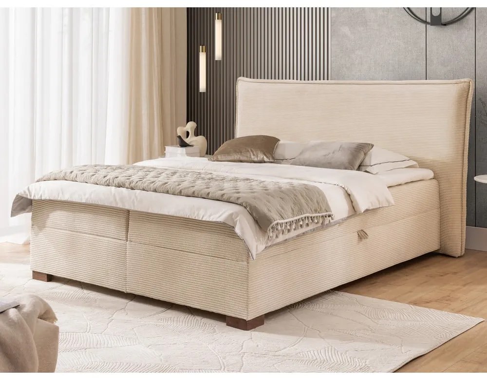 Pat boxspring bej cu spațiu de depozitare 160x200 cm Lysa – Ropez