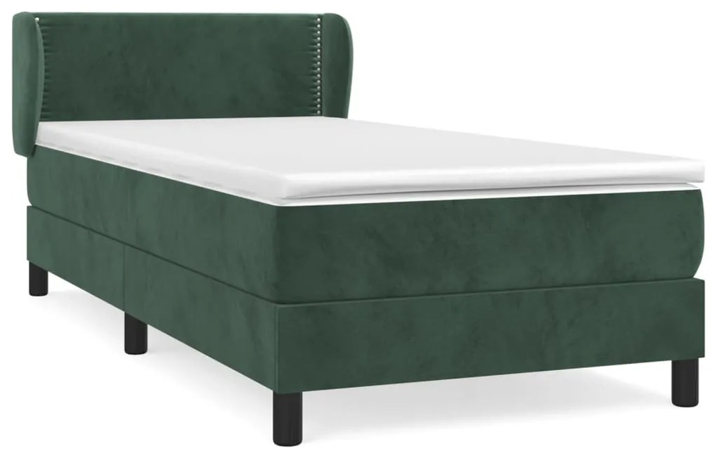 3127406 vidaXL Pat box spring cu saltea, verde închis, 90x190 cm, catifea