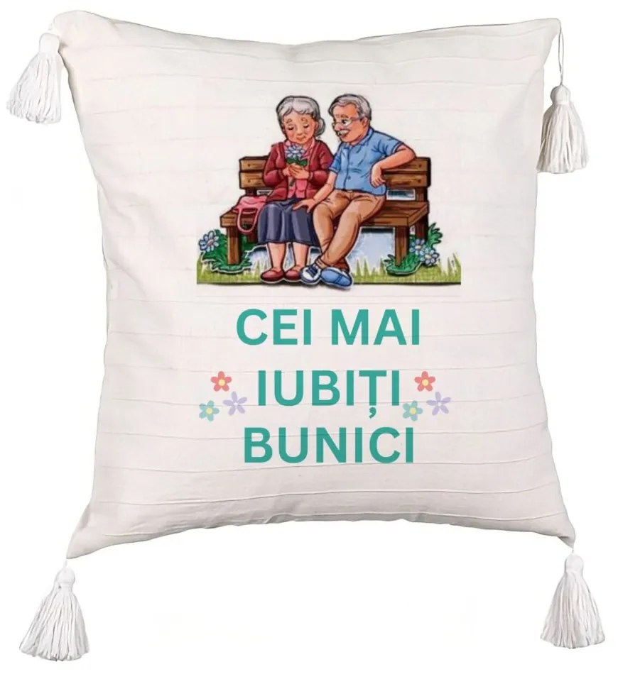 Perna Decorativa cu Franjuri pentru Bunici 9, 45x45 cm, Cu fermoar