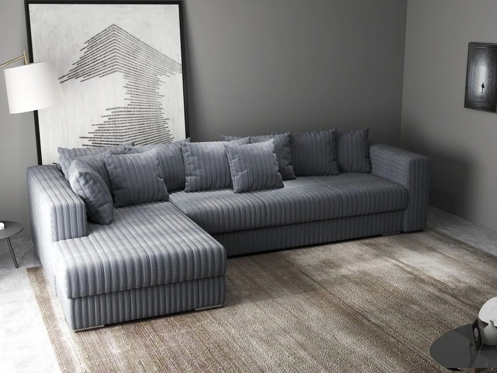 Colțar extensibil dumonde cu ladă de depozitare si sezut confortabil din spuma high-density, Gloria Ambience Gri II 320x183 cm