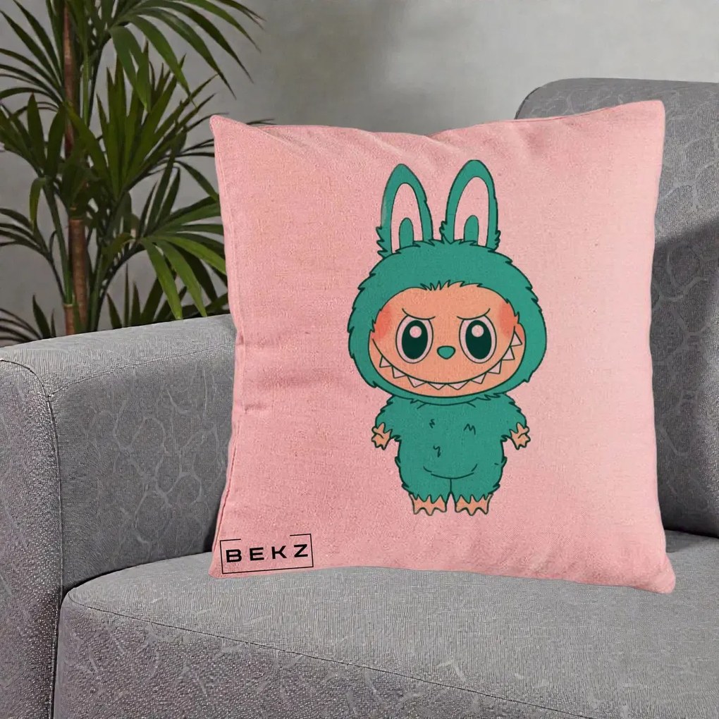 Perna personalizata Labubu: Labubu Turcoaz, 40x40 cm cu Umplutura, Roz, BEKZ