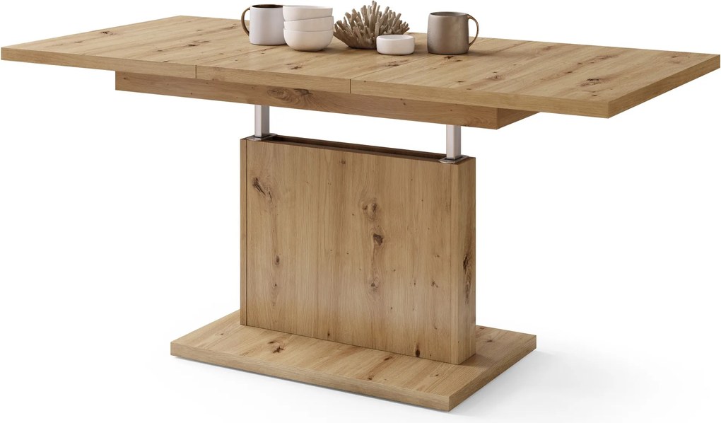 Mazzoni ASTON MINI Stejar Artisan - MĂSUȚĂ DE CAFEA MODERNĂ EXTENSIBILĂ REGLABILĂ PE ÎNĂLȚIME MASĂ TRANSFORMABILĂ
