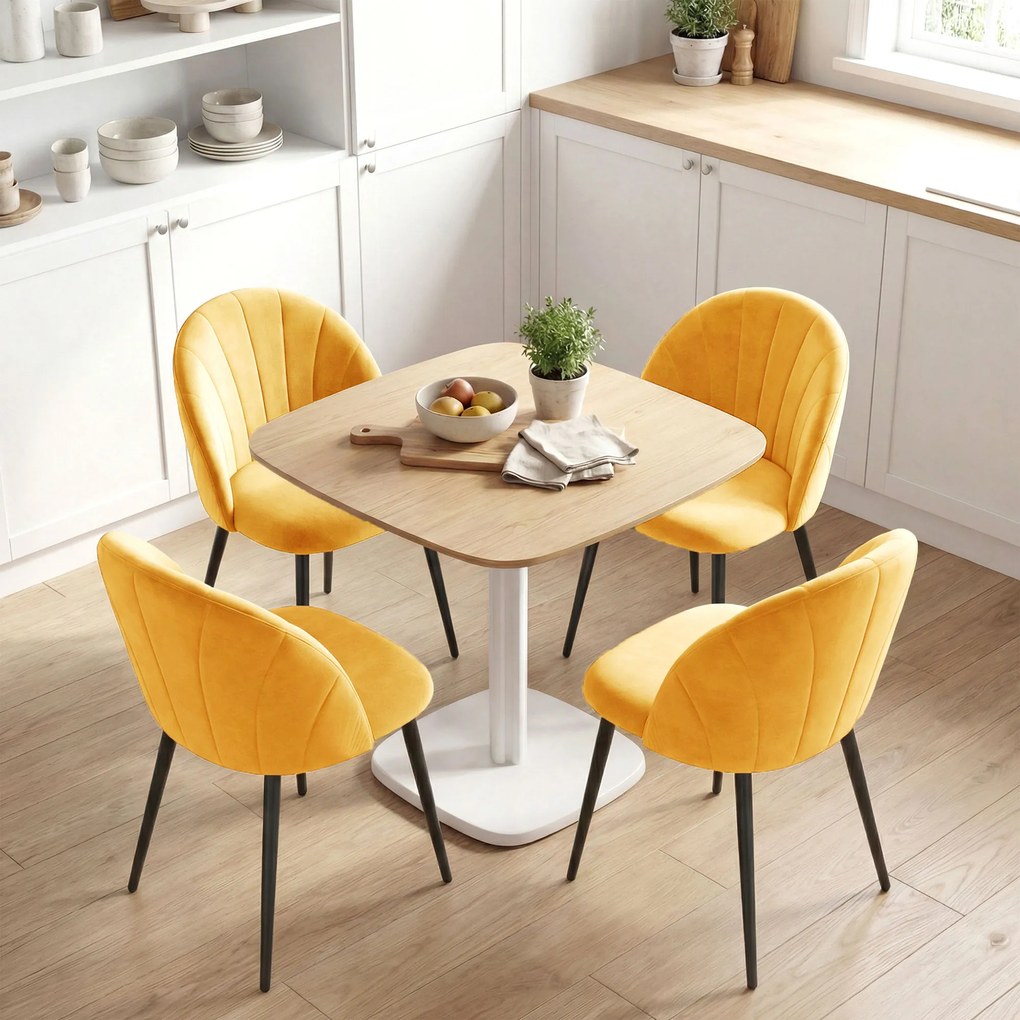 HOMCOM Set 2 Scaune pentru Sufragerie din Catifea, Scaune de Bucătărie cu Spătar Curbat în Formă de Scoică, Picioare din Oțel, Stil Nordic, Scaun Tapițat pentru Bucătărie, Dormitor, Living, Galben | Aosom Romania