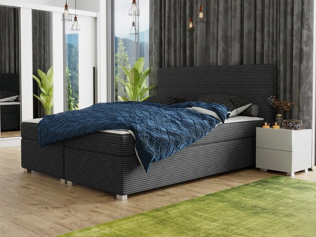 Pat matrimonial 140 cm Moritena (Negru) (cu somieră și saltea). Promo -17%. 1104182