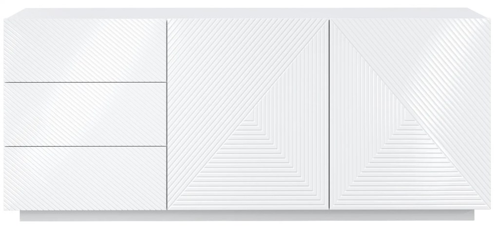 Comodă Asha 167 cm cu două uși și sertare - alb lucios