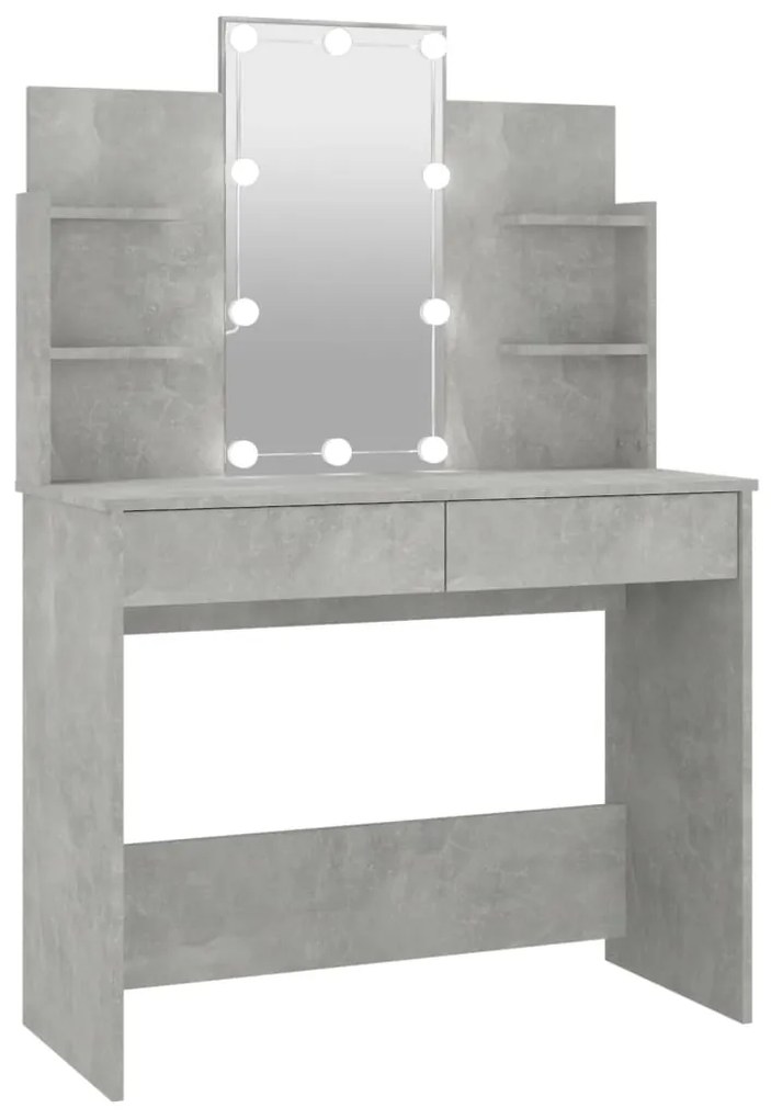 808823 vidaXL Masă de toaletă cu LED, gri beton, 96x40x142 cm