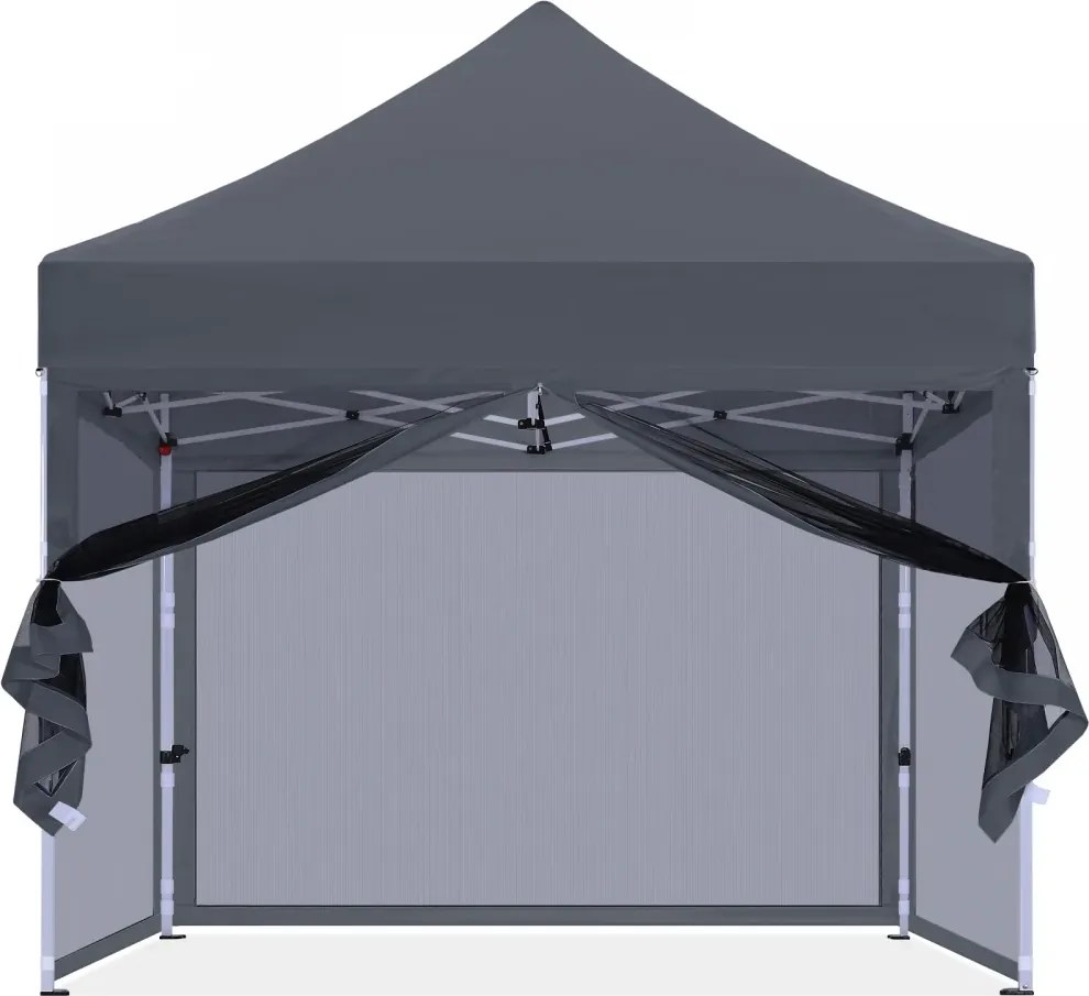 RESIGILAT- ABCCANOPY – Cort pavilion pliabil 3x3 m, cu pereți Mesh anti-insecte, înălțime reglabilă (3 trepte), impermeabil, protecție UV, Gri