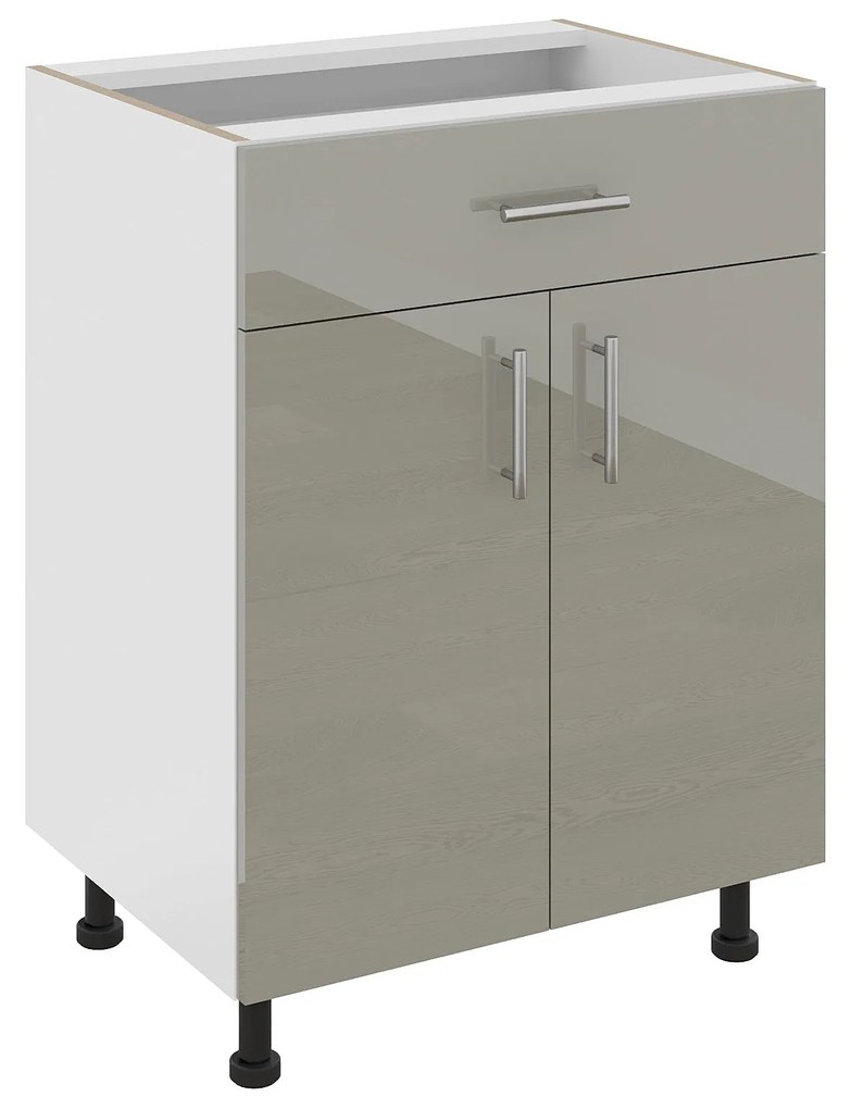 Corp Baza Karo, 1 Sertar, 2 Usi, Gri Lucios/Alb, MDF, 60 x 50 x 80 cm