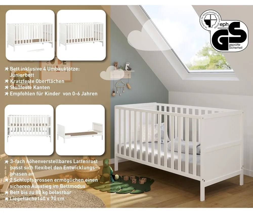 Pătuț crem din lemn masiv 70x140 cm Alkmaar – Germania