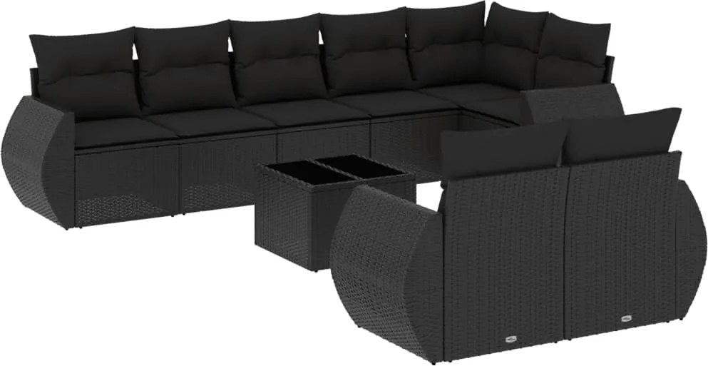 vidaXL Set mobilier de grădină cu perne, 9 piese, negru, poliratan