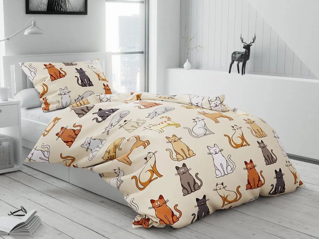 Lenjerie de pat flanelata COLORED CATS crem Dimensiune lenjerie de pat: 70 x 90 cm | 140 x 220 cm