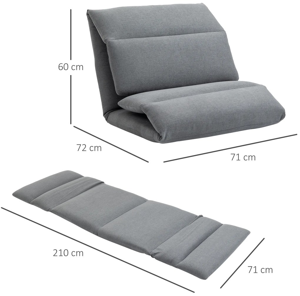 HOMCOM Fotoliu de podea Relax cu spatar rabatabil, scaun de pat de o persoana din material si otel, 71x72x60cm, gri inchis | AOSOM RO