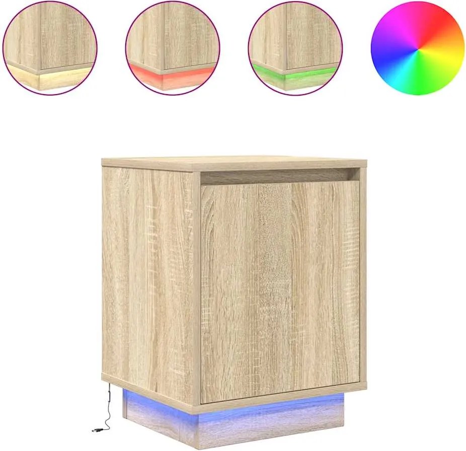 vidaXL Noptiere cu lumini LED 2 buc Stejar Sonoma 38x34x50 cm