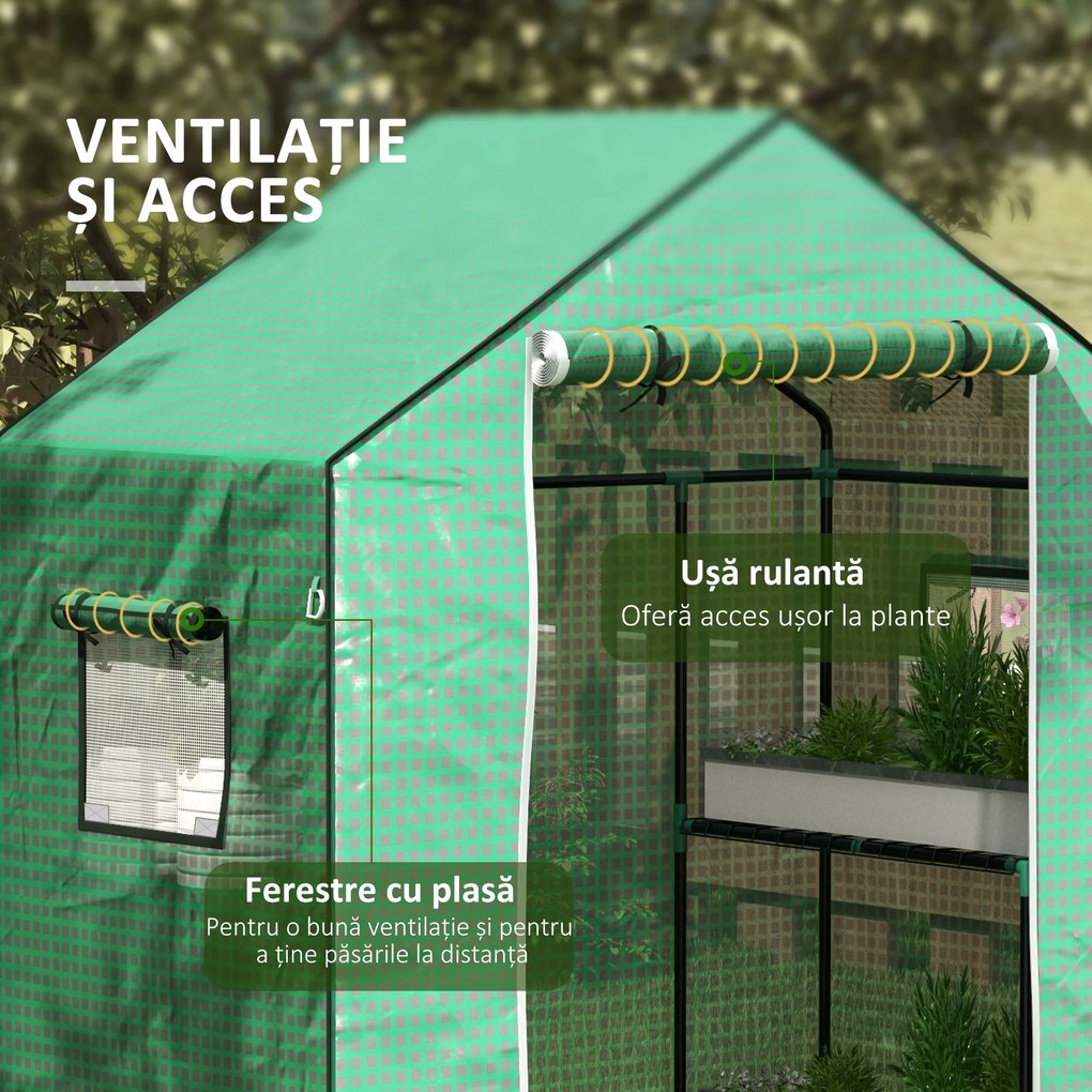 Outsunny Husa de Rezerva PE pentru Sera Tunel 143x70x190cm cu Usa Rulabila Ferestre Plasa Verde | Aosom Romania