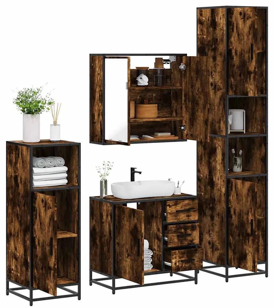 vidaXL Set de mobilier de baie 4 piese Lemn prelucrat de stejar afumat