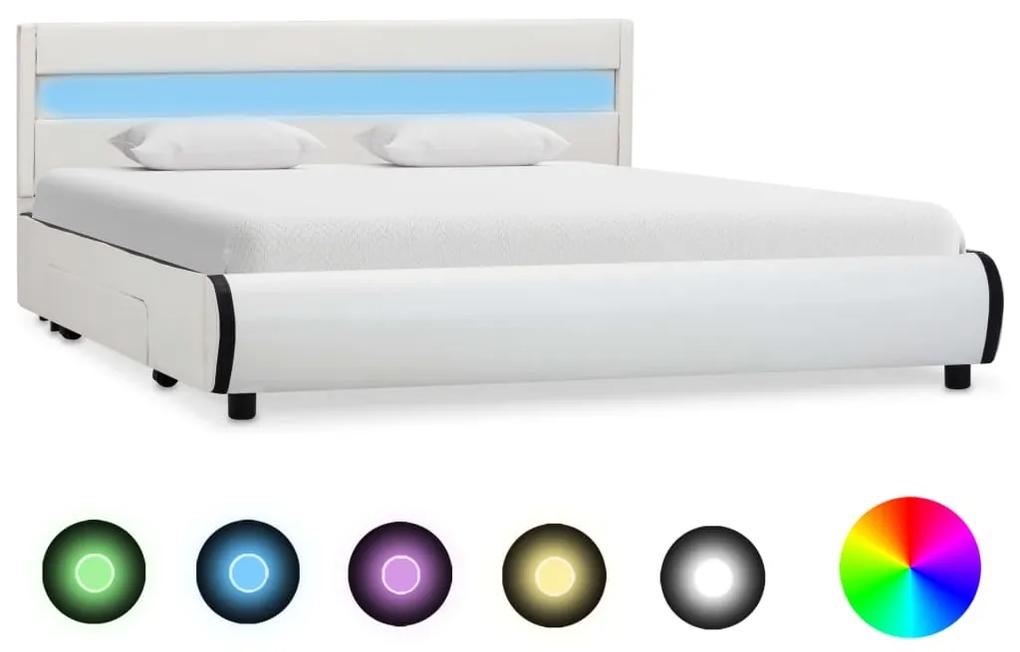 284969 vidaXL Cadru de pat cu LED, alb, 140 x 200 cm, piele ecologică