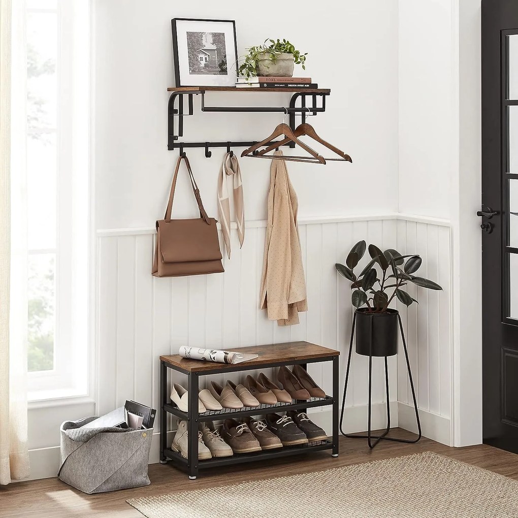 Cuier de perete HENRY, 66x30x27cm, negru/maro Vasagle