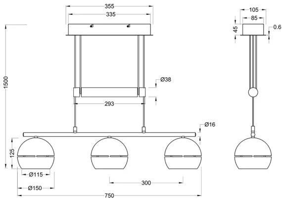 Lustră pe cablu FLETCHER 3xE14/40W/230V alamă Trio