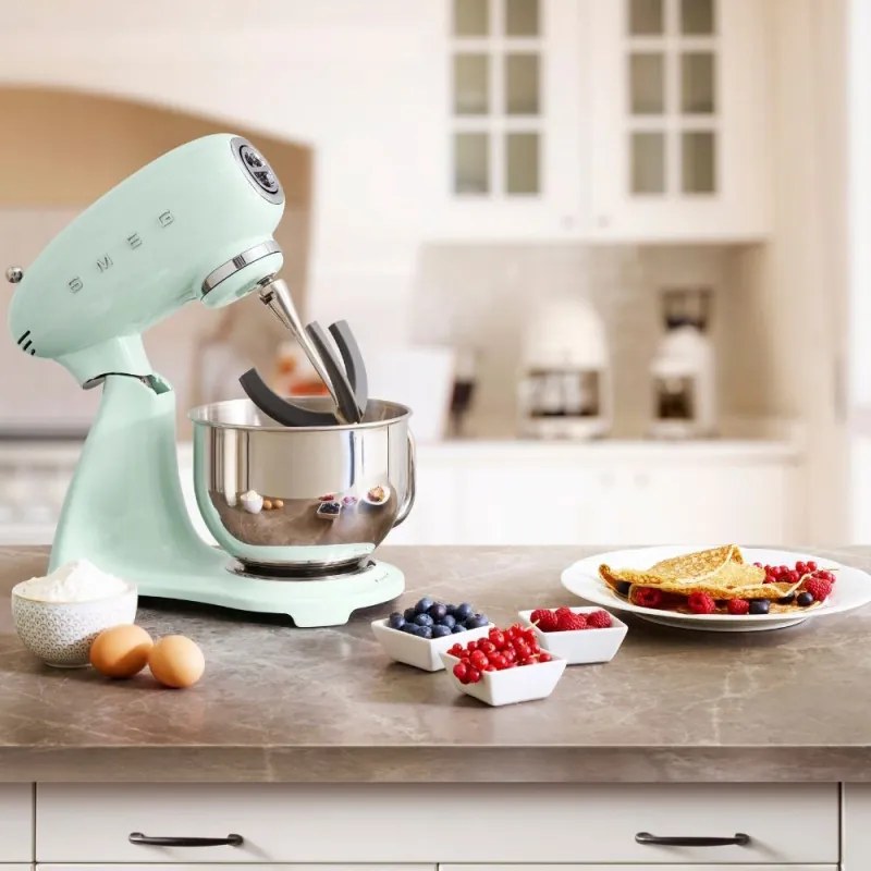 Mixer planetar SMEG SMF03PGEU, 800 W, 4,8 l, 10 viteze, Functie de pornire treptata, Verde pastel