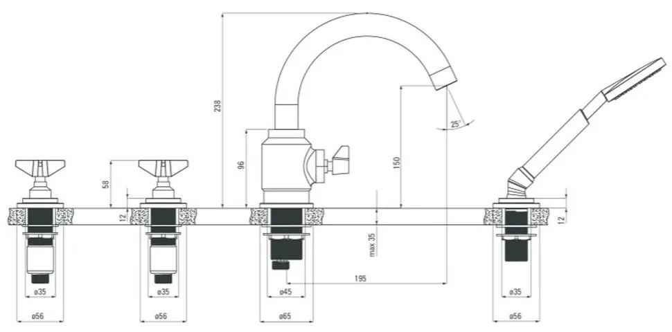 Set cada baie incastrata 180x80 cm Cersanit Intro si baterie cu montare pe cada, culoare bronz, Temisto