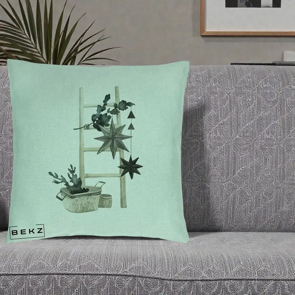 Perna Decorativa Scara Scandinavica cu Stele, 40x40 cm, Verde Menta, Husa Detasabila, Perna Inclusa, BEKZ®