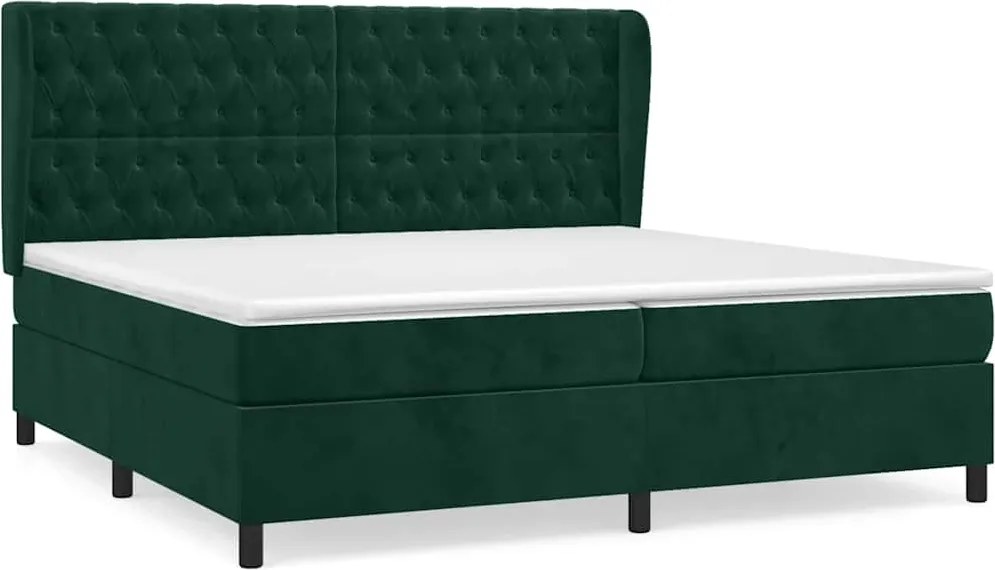 vidaXL Pat box spring cu saltea, verde închis, 200x200 cm, catifea