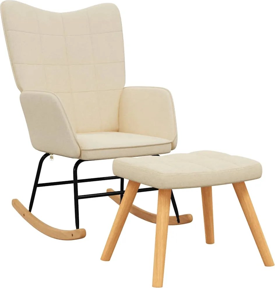 vidaXL Scaun balansoar cu taburet, crem, textil