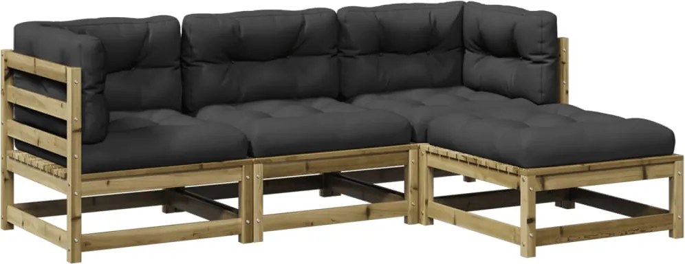 vidaXL Set canapele de grădină cu perne, 4 piese, lemn de pin tratat
