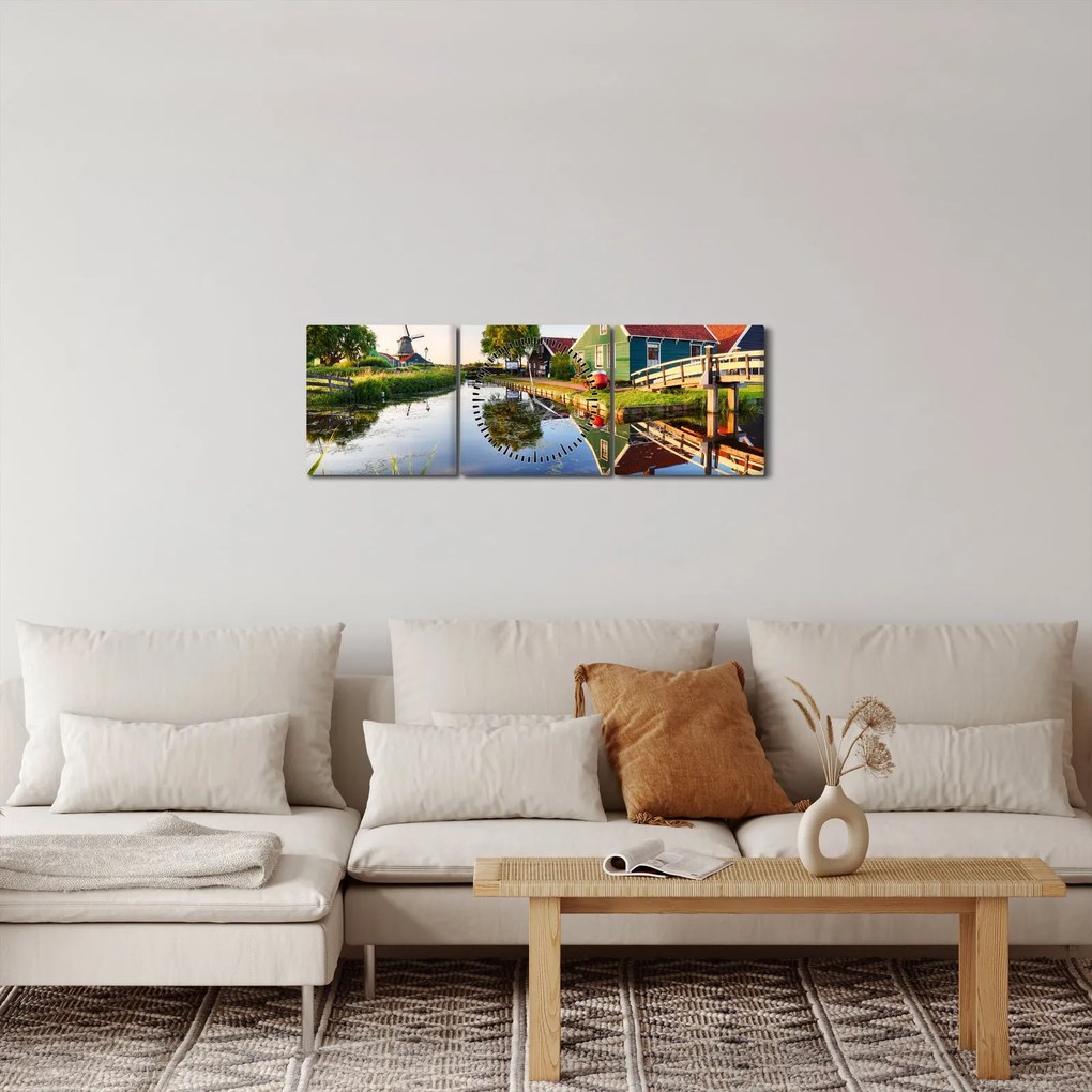 Tablou cu mori din Olanda (cu ceas) (90x30 cm)