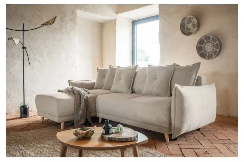 Colțar bej extensibil cu tapițerie din catifea reiată (colț variabil) Lazy Lukka – Miuform