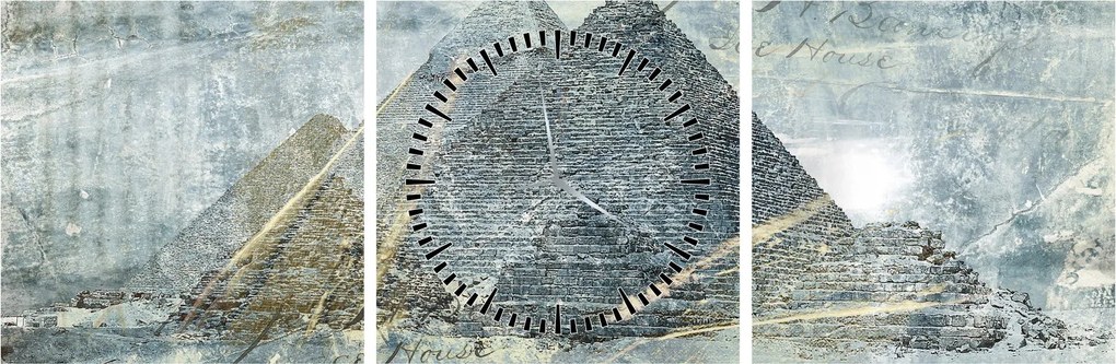 Tablou - Piramide în filtru albastru (cu ceas) (90x30 cm)
