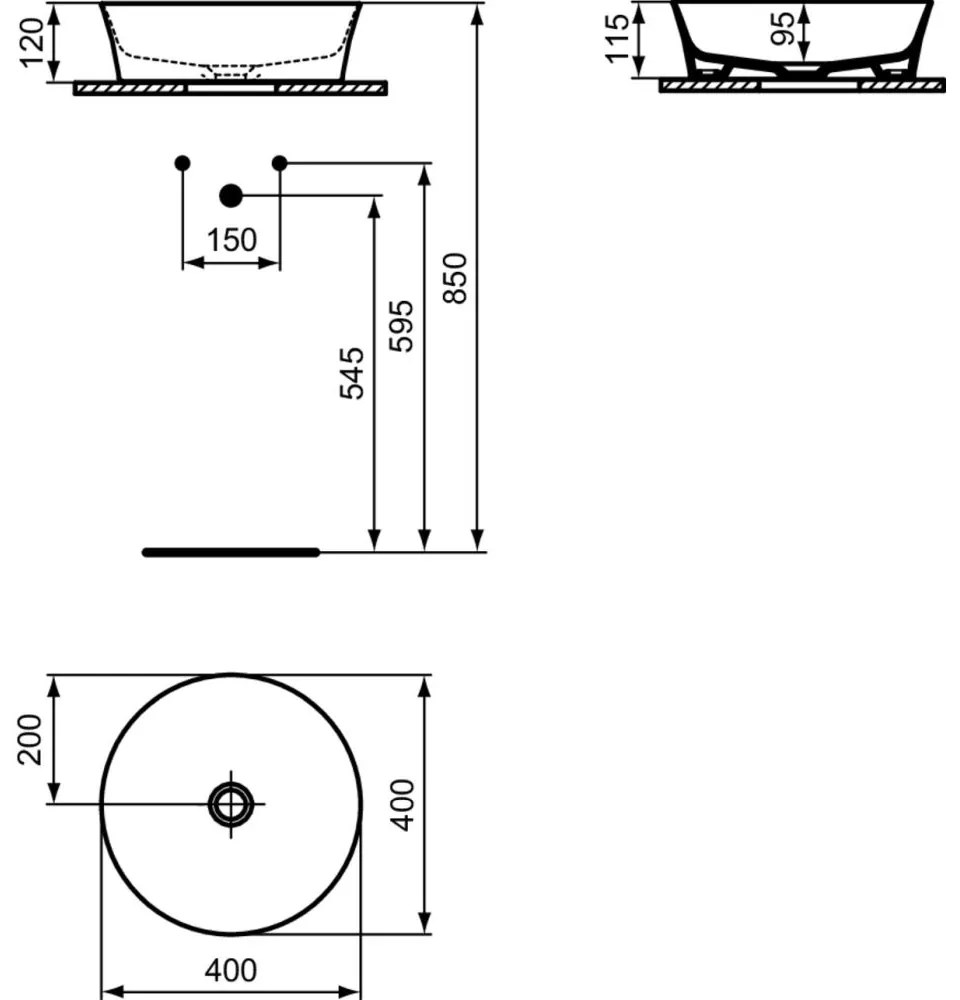 Lavoar pe blat roz lucios 40 cm, rotund, fara preaplin, Ideal Standard Ipalyss Roz lucios