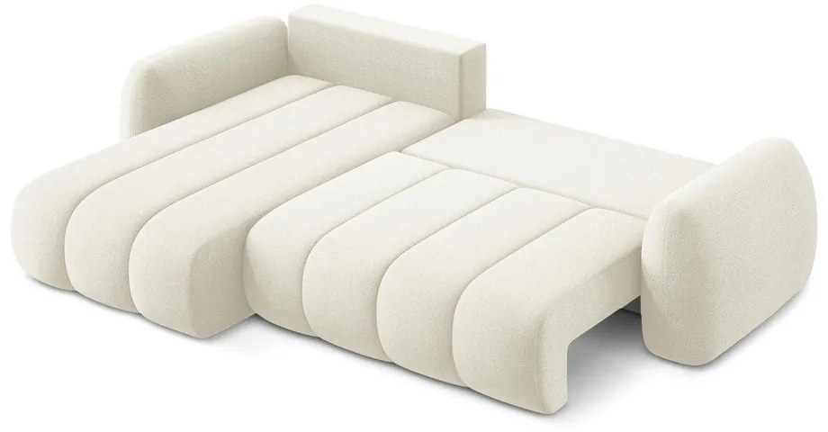 Colțar bej extensibil/cu spațiu de depozitare cu tapițerie din țesătură bouclé (cu colț pe partea stângă/cu șezlong) Pele – Makamii