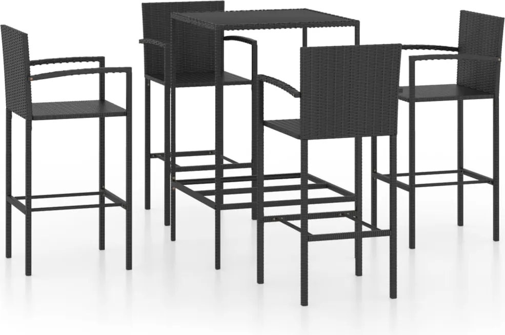 vidaXL Set mobilier bar de grădină, 5 piese, negru, poliratan