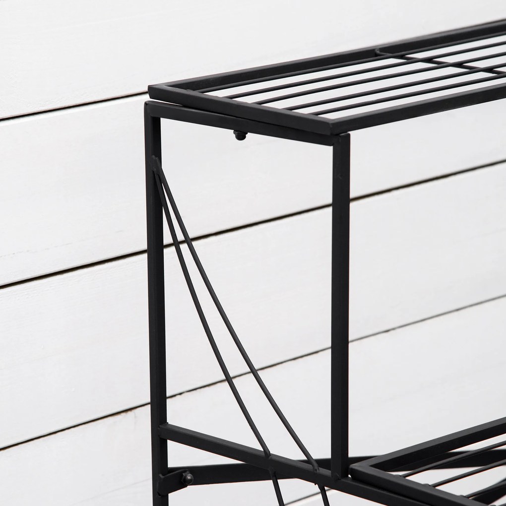 Outsunny Suport pentru Plante din Metal, Scară Suport pe 3 Niveluri pentru Ghivece de Grădina în Stil Vintage, 95x63x72 cm, Negru | Aosom Romania