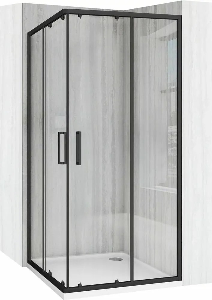 Cabina de dus patrata cu usi glisante negru Rea City 80x80 cm si cadita neagra