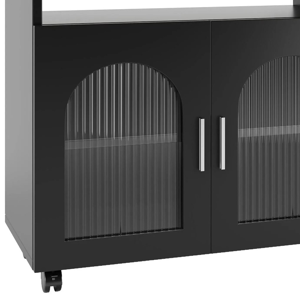 Insulă de bucătărie modernă, Negru+Culoare naturală | Aosom Romania