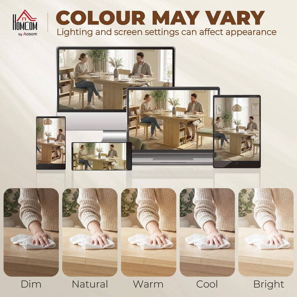 HOMCOM Masă extensibilă dreptunghiulară pentru 4-6 persoane, masă de bucătărie 110-130 cm, 6 rafturi deschise, lemn natural | Aosom Romania