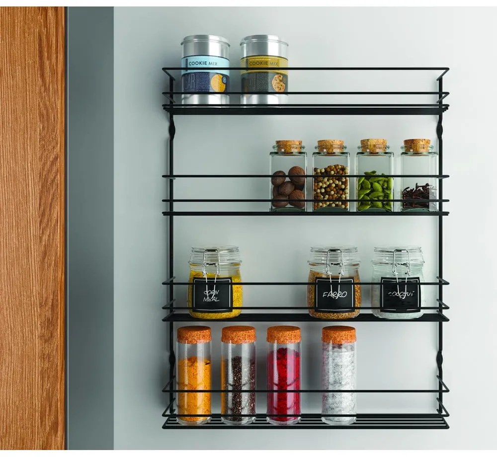 Organizator pentru mirodenii, de montat pe perete, din oțel inoxidabil – Metaltex