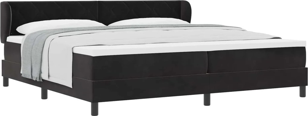 vidaXL Pat cu arcuri cu saltea cu headboard Negru 200 x 200 cm Catifea