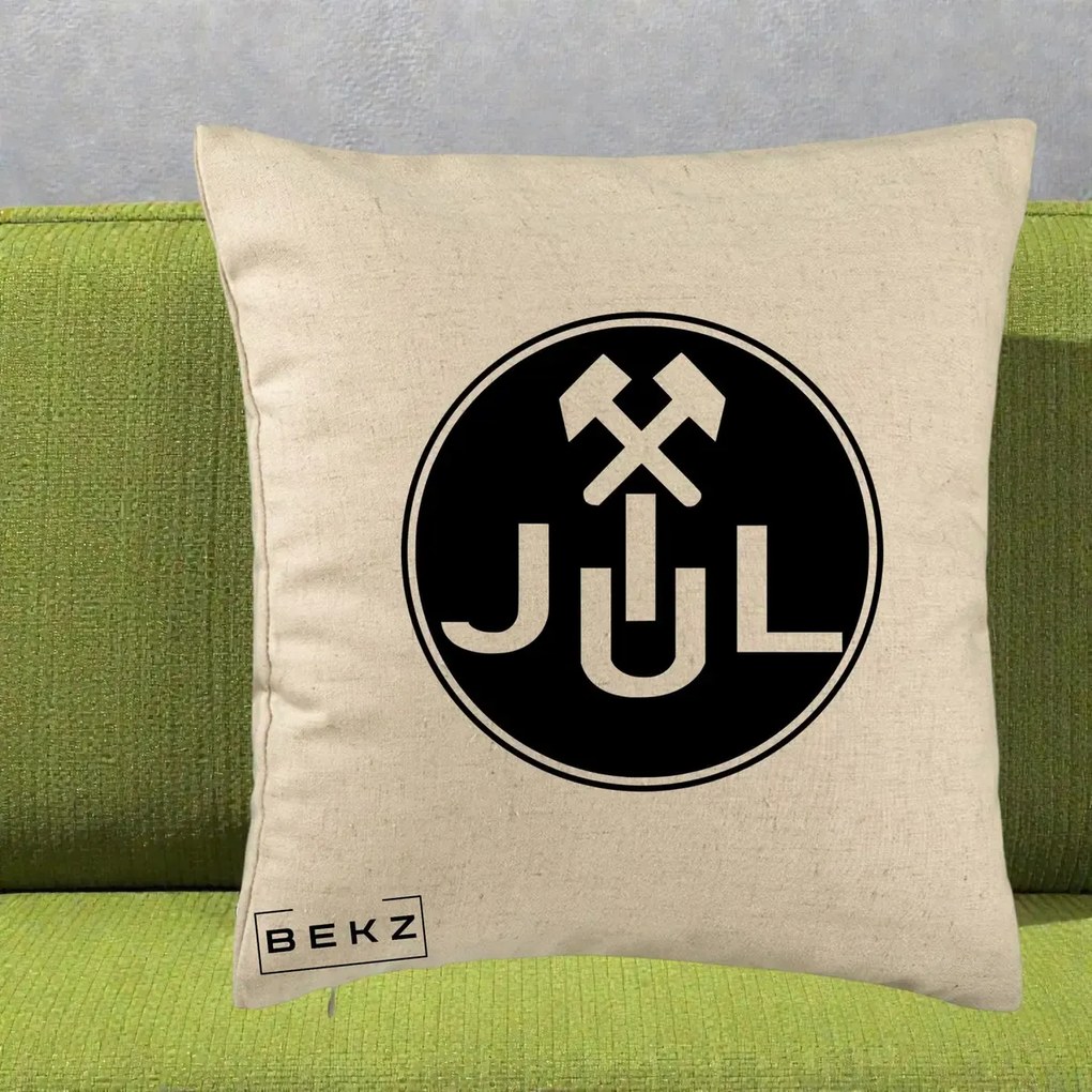 Perna Personalizata JUL Jiul Lupeni Fotbal, 40x40 cm, Bej, Husa Detasabila, Perna Inclusa, BEKZ®