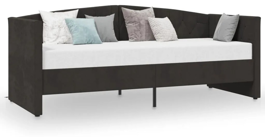 337210 vidaXL Pat de zi, negru, 90x200 cm, catifea, USB