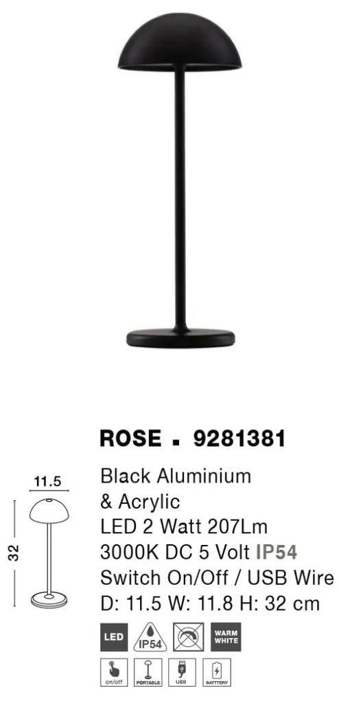 Lampa LED portabila iluminat exterior decorativ ROSE negru