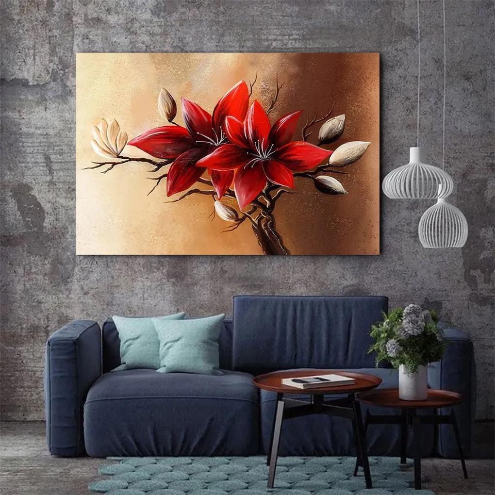 Tablou Canvas - Floral red 80 x 125 cm